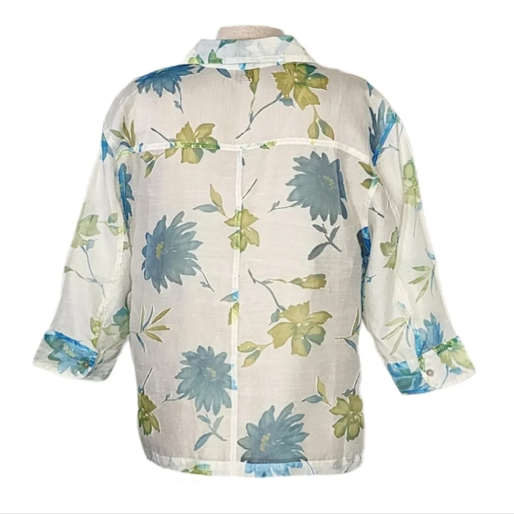 Notations Blouse Y2K Sheer Floral Button Down Blouse White Size XL - Picture 8 of 16